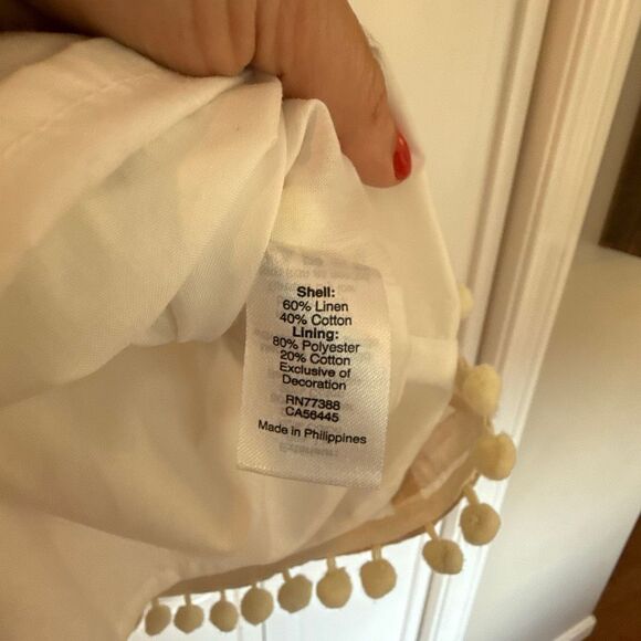 J.Crew beige striped Pom trim linen tie shoulder dress size xs - Picture 6 of 12